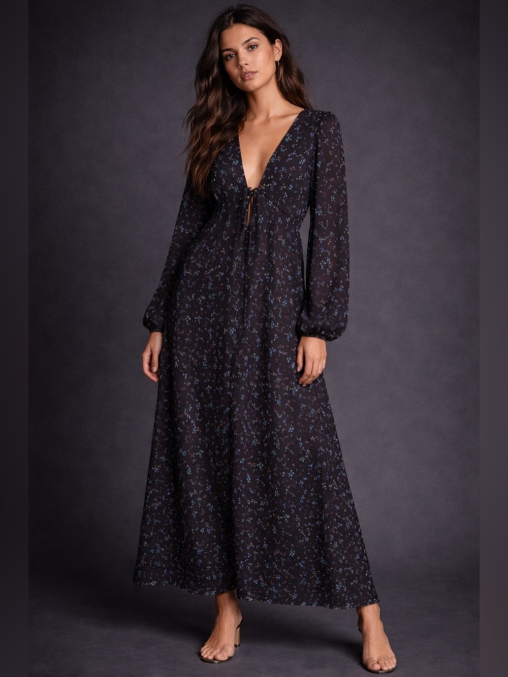 Free People Celestial Boho Midi Dress Tie Front Floral Print 1X
